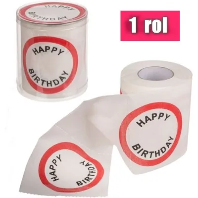 Feestelijk happy birthday toiletpapierrol met opdruk