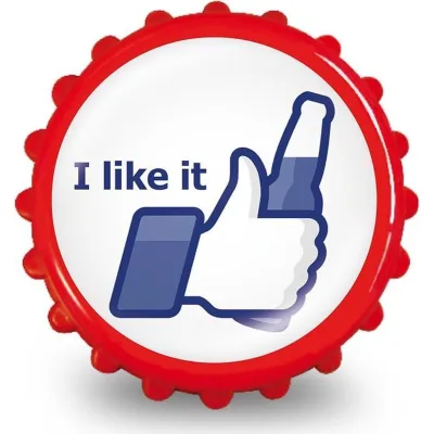 Flesopnener Facebook met duimpje en fles
