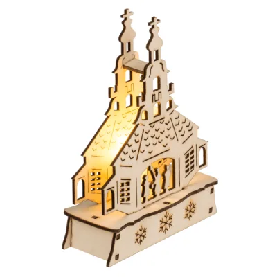 3D houtsnijwerk kerst kerk met LED verlichting