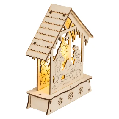3D houtsnijwerk kerststal met LED verlichting