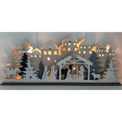 Kerststal Oosters met led gemaakt van prachtig houtsnijwerk