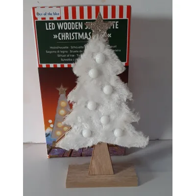 Houten silhouet kerstboom fluffy met ledlampjes gekarteld model