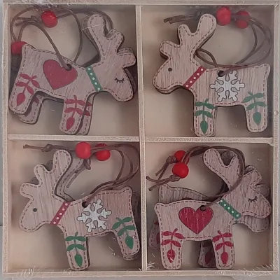 kerstboomhangers houten rendieren in houten doosje