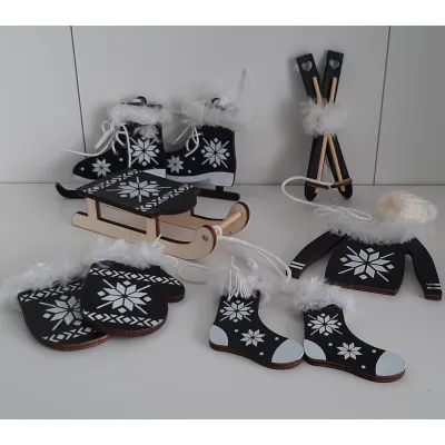 Kerstboomhangers set zwart wit winter items