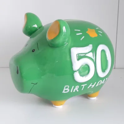 Spaarvarken 50 jaar groen voor Abraham of Sarah