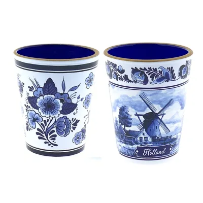 Shotglaasjes typisch Hollands Delftsblauw molen en bloemen set van 2