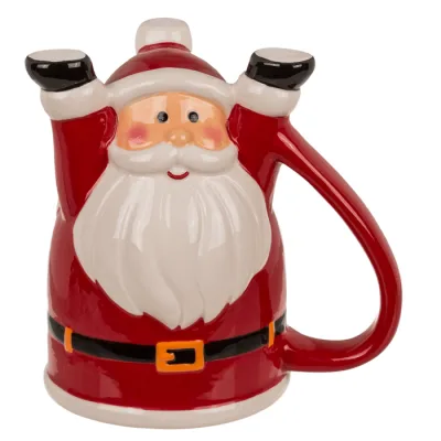 Ondersteboven mok kerstman rood van keramiek