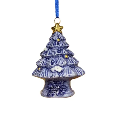Kerstboom hanger Hollands Delftsblauwe kerstboom met goudkleurige ballen