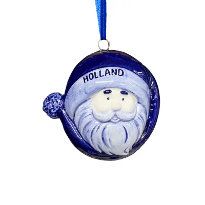 Kerstboom hanger kerstman rond met muts Delftsblauw