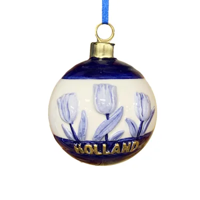 Kerstboom hanger Hollands kerstbal tulpen in Delftsblauw en goud
