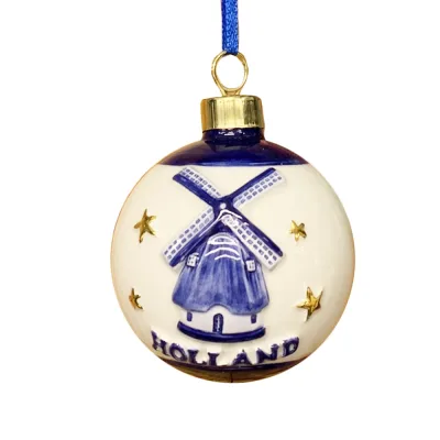 Kerstboom hanger Holland kerstbal molen in Delftsblauw en goud