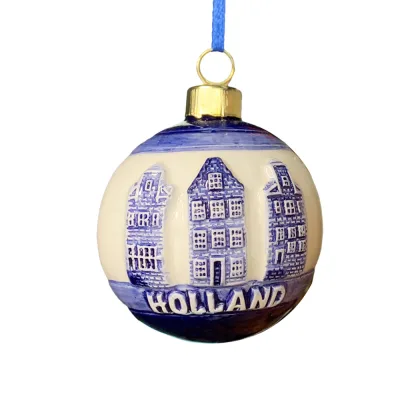 Kerstboom hanger Holland kerstbal met Delftsblauwe huisjes