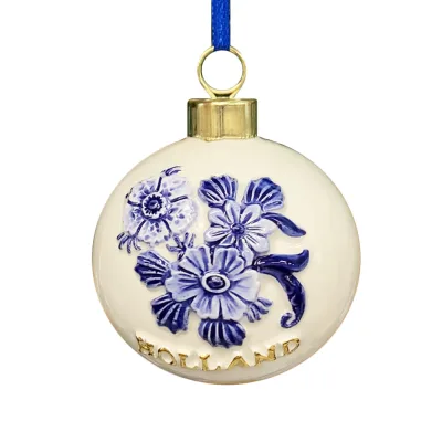 Kerstboom hanger Holland kerstbal met bloemen en gouden letters