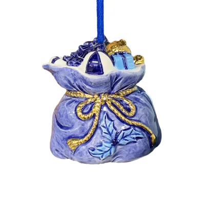 Kerstboom hanger cadeauzak Delftsblauw met gouden accenten