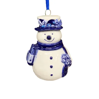 Kerstboom hanger sneeuwman in Delftsblauw