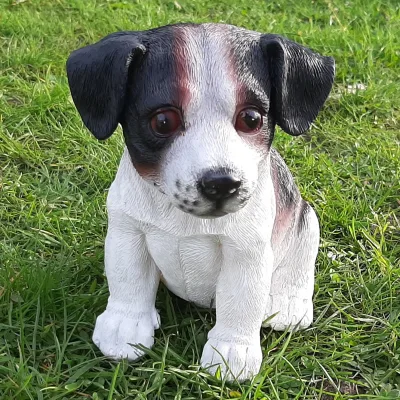 Beeldje Jack Russel puppy zwart-wit 17cm