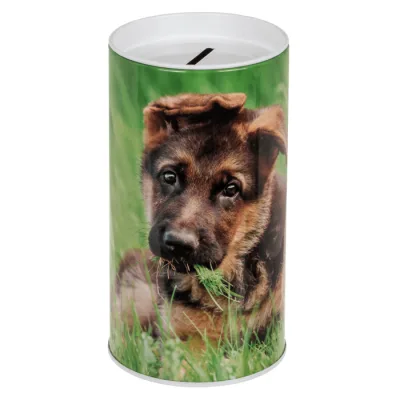 Spaarpot herdershond pup - herderpup, van blik