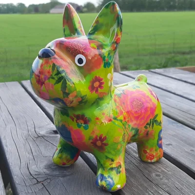 Spaarpot gebloemde hond in groen