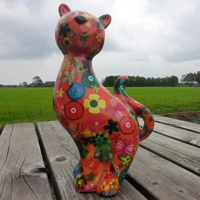 Spaarpot gebloemde kat oranje