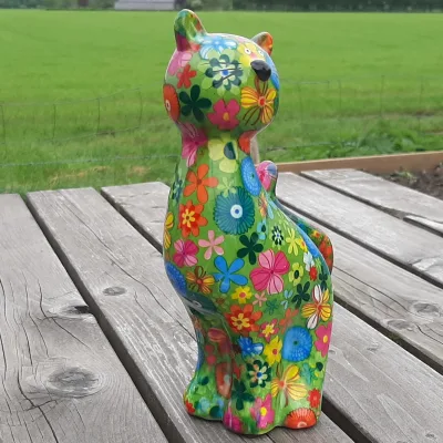 Spaarpot gebloemde kat groen