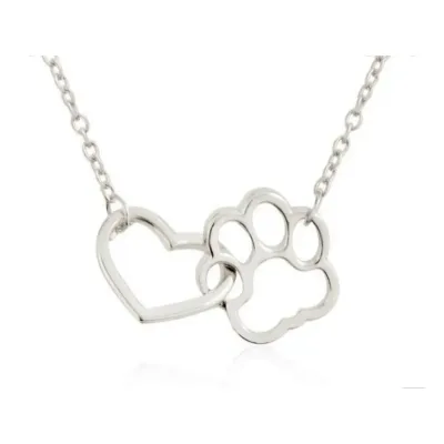 Zilverkleurige ketting hondenpoot met hart