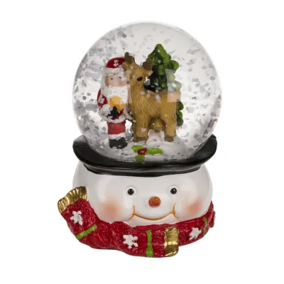 Sneeuwbol op hoed sneeuwman kerstman links met rendier