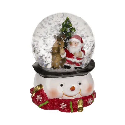 Sneeuwbol op hoed sneeuwman kerstman rechts met rendier