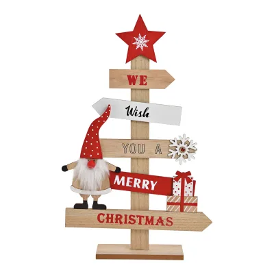 Kerstboom hout met tekst We wish you a merry Christmas 46cm hoog