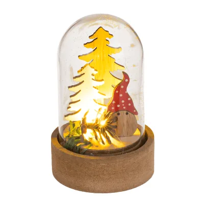 Mini winter- en kerst scene onder stolp met kerstbomen