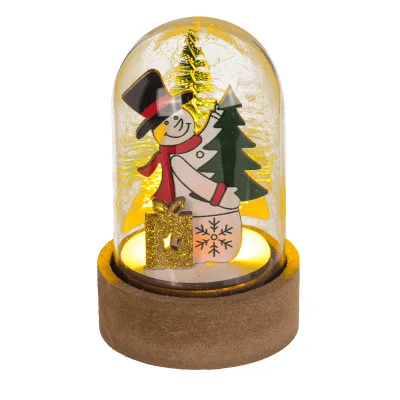 Mini winter- en kerst scene onder stolp met sneeuwman