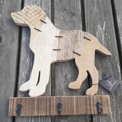 Houten kapstok hond met 3 ophanghaken