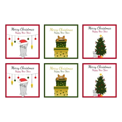 Kerstkaarten set katten 6 stuks