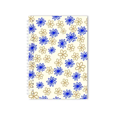 Notitieboek bloempatroon goud-blauw
