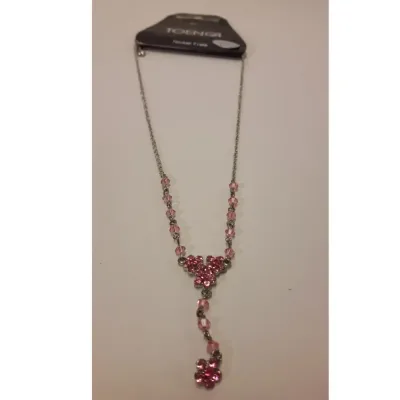 Zilverkleurige halsketting met roze swarovski kristallen- Sale!