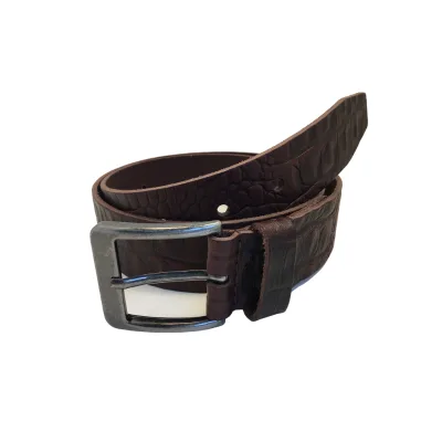 Broekriem 4 cm donker bruin croco motief