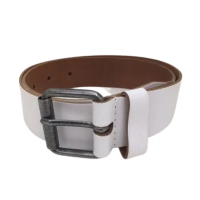Leren broekriem 4 cm rolgesp wit