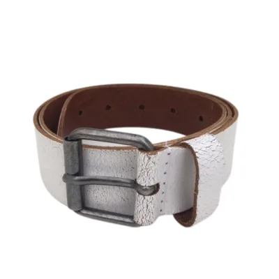 leren broekriem 4 cm rolgesp craquelé wit