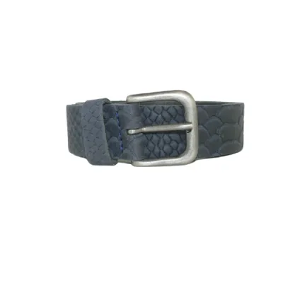 leren broekriem 3 cm breed reptiel print blauw