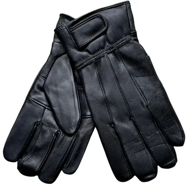 Leren handschoenen heren gevoerd  zwart klittenband