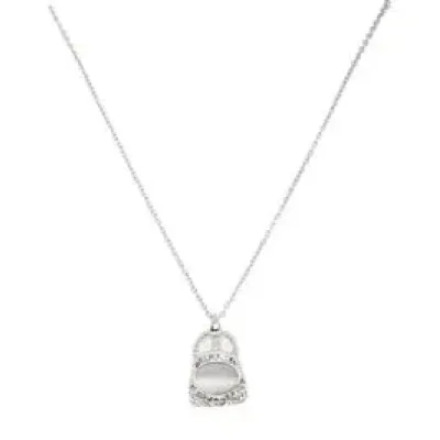 Zilverkleurige Ketting met Handtas Hanger – Ingelegd met Witte Steen & Swarovski Kristallen
