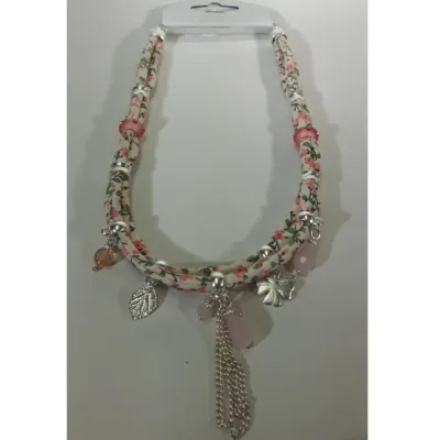 ketting toenga stof roze met witte bloem