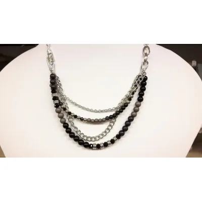 Lilly & June Gelaagde Ketting – 4-in-1 Design met Bruine & Zwarte Kralen