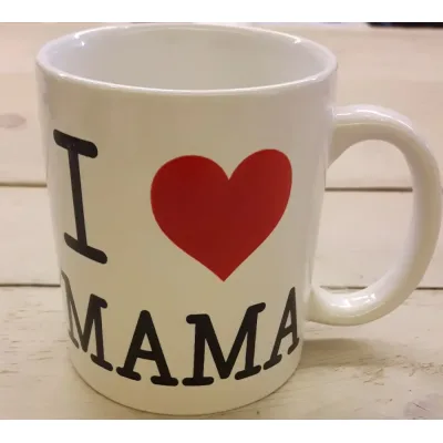 Witte Mok I ♥ Mama – Liefdevolle mok voor moeder – Keramiek