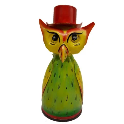 Fairtrade beeldje metalen uil met rode hoed | duurzaam & fairtrade