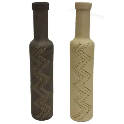 Decoratieve aardewerk fles | fairtrade handgemaakt in Thailand