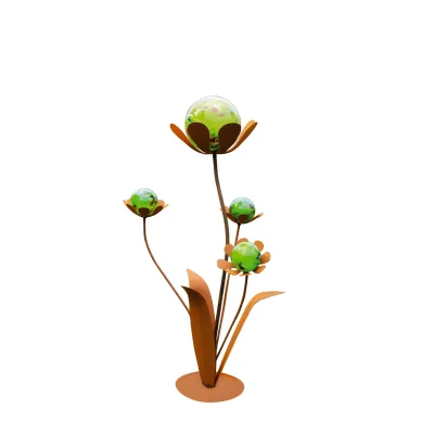 Decoratieve bloem anemoon voorzien van vier glazen bloemen, roest design