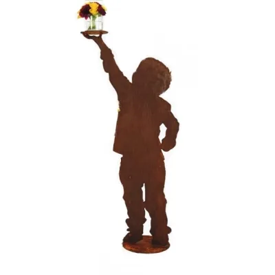Decoratief bloemenkind groot "John" met dienblad voor bloemenvaas, roest design