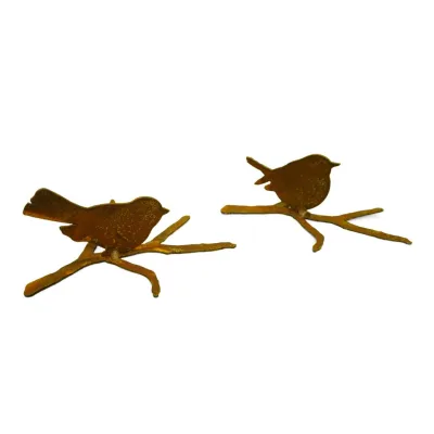 Vogel zittend op een tak, set à twee stuks, roest design