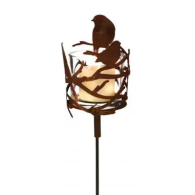 Vogels op tak windlicht, tuinsteker, roest design