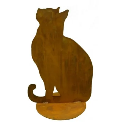 Decoratieve kat omhoog kijkend op plaat, roest design